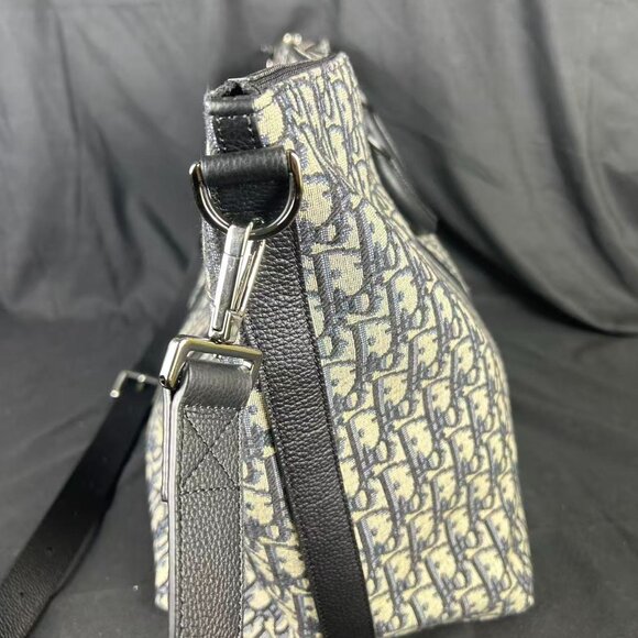 Christian Dior Oblique Canvas 48H Travel Duffle Bag Navy Blue with Shoulder Stra - Picture 2 of 11